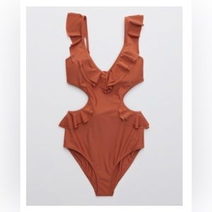 AERIE RUFFLE CUT OUT ONE PIECE SWIMSUIT. NWT.